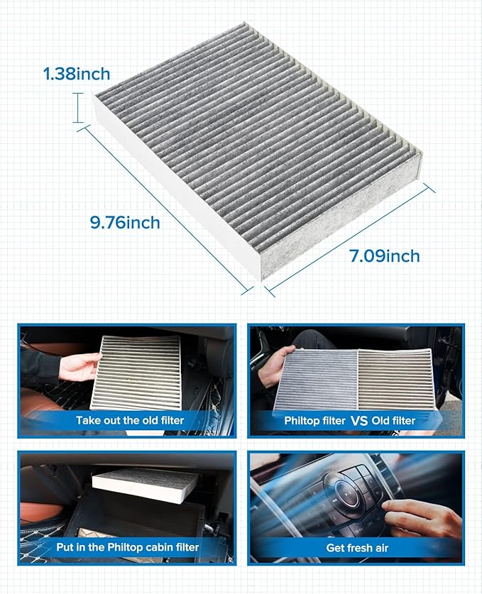 PHILTOP ACF034 (CF11854) Cabin Air Filter, Replacement for Rogue (2014-2020), Rogue Sport (2017-2021), Qashqai (2017-2020), Premium Cabin Filter with Activated Carbon Filter Up Dust Pollen Odor