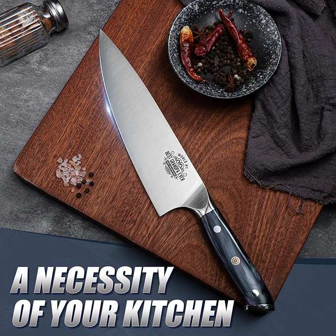Huusk Birthday Gifts for Grandpa, Chef Knife for Kitchen, 8" Stainless Kitchen Knife with Resin Handle, Grandpa Birthday Gift, Full Tang Cooking knife, Best Grandpa Gifts with Gift Box
