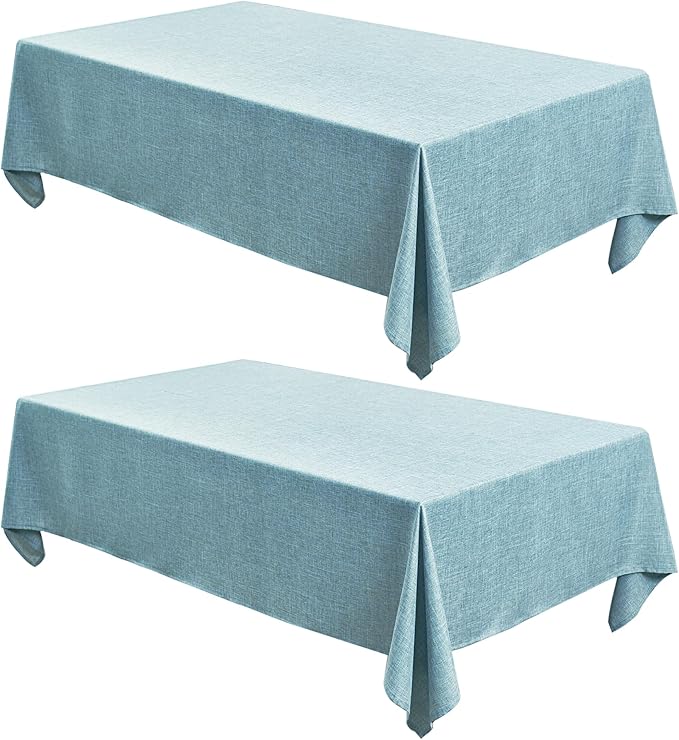 Fitable Faux Linen Tablecloths 60 x 84 Inch - 2 Pack Waterproof Table Clothes for Rectangle Foot Tables, Turquoise Flax Look Kitchen Table Covers for Farmhouse, Dining, Party, Outdoor Picnic