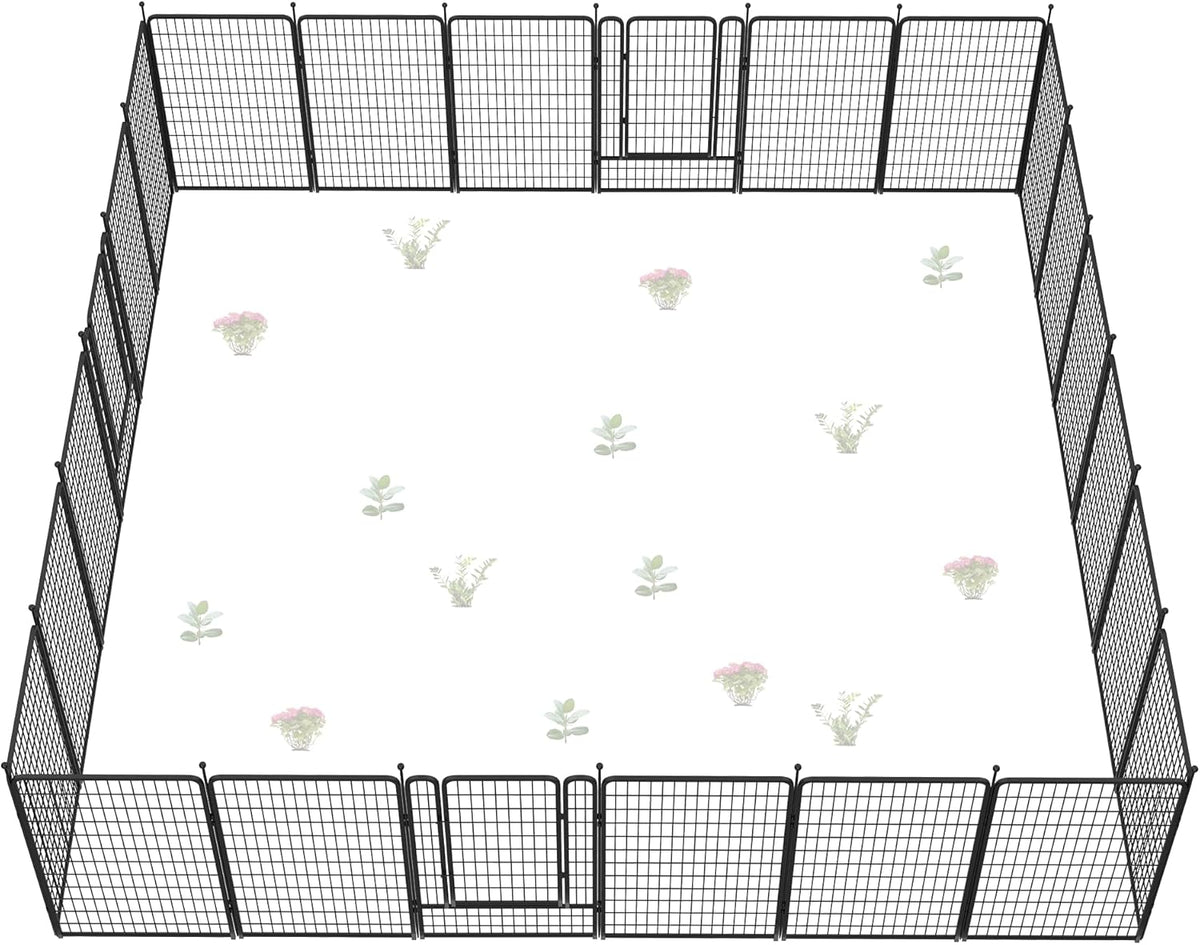FXW Garden Fence Outdoor for The Yard – 50in(H) x 62.6ft(L) Heavy Duty Metal Animal Barrier for Dog and Rabbit, Decorative Dog Fence, 24 Panels, Black
