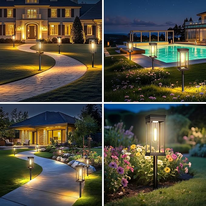 Modern Solar Pathway Lights Outdoor - 8 Pack, IP65 Waterproof Square Design for Yard Garden Lawn, 14H Runtime Dusk to Dawn Auto, Warm White LED