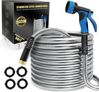 Lefree Garden Hose 50ft, Stainless Steel Garden Hose Metal, Flexible Water Hose with 10-Function Nozzle, Crush Resistant, Leak Proof, No Kinks Heavy Duty Hose for Yard, Outdoors, Rv