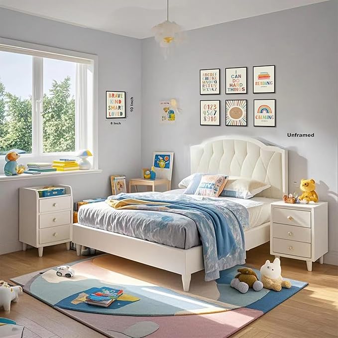 Baby Alphabet Wall Art Set of 9, 1 2 3 number Rainbow Canvas Posters Prints, Kids ABC Positive Affirmation Wall Decor Paintings for Kids Room Nursery Bedroom Home Decor 8x10In Unframed