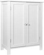 ZENY Bathroom Floor Storage Cabinet with Double Door + Adjustable Shelf, Wooden Organizer Cabinet for Living Room, Bathroom, Bedroom, Modern Home Furniture (White)