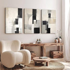 3Pcs Framed Neutral Abstract Canvas Wall Art Floral Pictures Modern Minimalist Posters Prints Beige Black Flower Wall Decoration for Living Room Bedroom Bathroom Office 12x16in