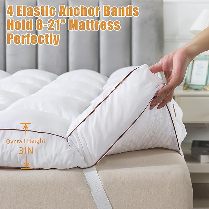 WhatsBedding 3 Inch Memory Foam Mattress Topper Twin Size for Back Pain, 1700GSM Fluffy Shredded Memory Foam Filled Pillow Top, Extra Soft Bed Topper, Thicked Down Alternative-Lined, 39x75in