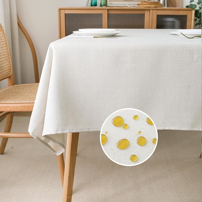 NLMUVW Square White Linen Tablecloth, Small Table Cloth Cover Textured Water Resistant Farmhouse Decorative for Cafe Dining Card Kitchen