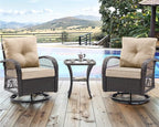 UDPATIO 3 Pieces Patio Furniture Set, Outdoor Swivel Rocker Patio Chairs Set of 2, All-Weather PE Wicker Glider Chairs with Thick Cushions and Glass Coffee Table，for Porch Deck Backyard Khaki