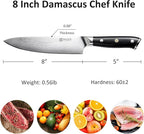 PAUDIN Damascus Chef Knife, 8 Inch Kitchen Knife, 67 Layers Damascus Steel Knife Japanese VG10 Core, Professional Chefs Knife with Ergonomic G10 Handle