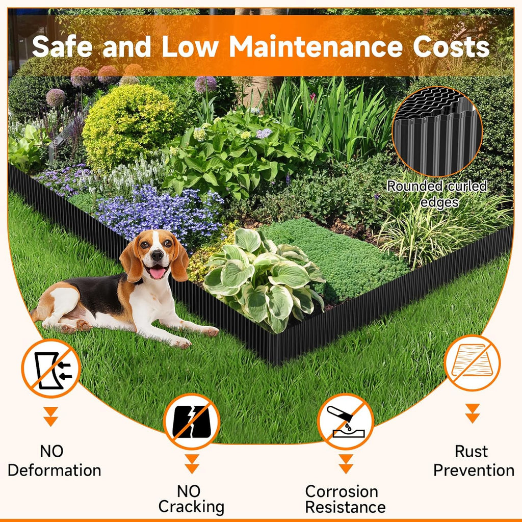 Corrugated Garden Edging,10"×20Ft Galvanized Steel Landscape Edging & Lawn Edging Border,Metal Garden Border for Flower Beds,Garden,Lawn,Raised Beds & Tree Surrounds(Black)