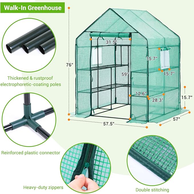 Greenhouse for Outdoors with Screen Windows, Ohuhu Upgraded 4 Tiers 11 Shelves Walk-in Greenhouses with Durable PE Cover, Outside Garden Plastic Green House with Ground Pegs & Ropes for Stability