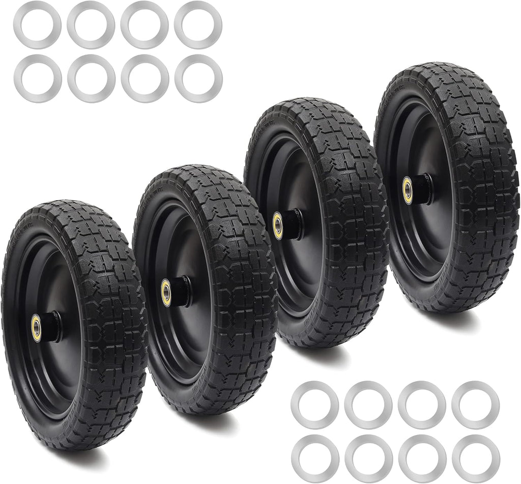 AR-PRO (4-Pack) 13" Flat Free Tire and Wheel - with 5/8" Axle Bore Hole, 2.17" Offset Hub - 13 lnch Solid Wheels Compatible with Garden wagon Cart,Hand Trucks,Utility Cart and Lawnmower Yard Trailers