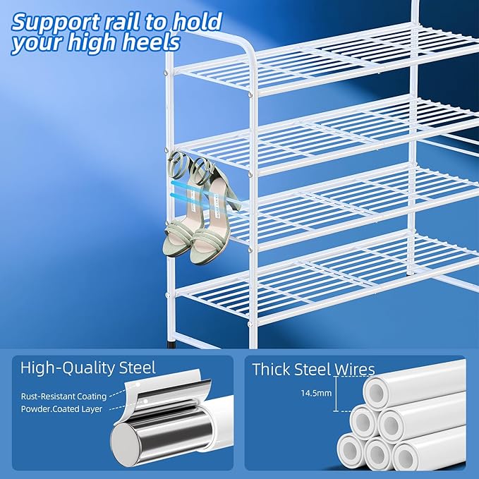 SUFAUY 4-Tier 33" Wide Shoe Rack, Closet Metal Shoe Rack Organizer Heavy Duty, Stackable, White