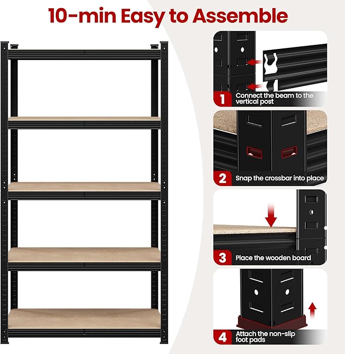 Yaheetech Standing Shelf Units, 5 Tier Storage Shelf, Heavy Duty Shelving, Adjustable Garage Shelves, Utility Rack Shelf Unit, Basement Warehouse Shed, 35.5" Wx 16" D x 71" H - Black