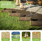 Joyhalo 14-Tine Garden Rake - Adjustable Length 30.5 to 57 Inch, Metal, Levels Soil & Rocks