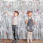 GOER 3.2 ft x 9.8 ft Metallic Tinsel Foil Fringe Curtains Party Photo Backdrop Party Streamers for Birthday,Graduation,New Year Eve Decorations Wedding Decor (Silver,1 Pack)