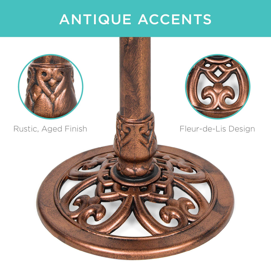 Best Choice Products 28in Pedestal Bird Bath, Vintage Outdoor Resin Accent Decoration w/Fleur-de-Lis Accents - Copper