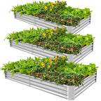 Land Guard 3 Pack 8×4×1ft Galvanized Metal Raised Garden Bed, Metal Planter Kit Box Outdoor for Deep-Rooted Vegetables, Flowers, Green and Herbs, Silver