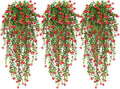 RECUTMS Artificial Hanging Plants Fake Hanging Vine Flowers Fake Plants Faux Hanging Plants Outdoor Faux Eucalyptus Leaf Greenery Wall Indoor Room Wall Wedding Patio Porch Decor(Red)