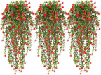 RECUTMS Artificial Hanging Plants Fake Hanging Vine Flowers Fake Plants Faux Hanging Plants Outdoor Faux Eucalyptus Leaf Greenery Wall Indoor Room Wall Wedding Patio Porch Decor(Red)