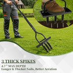 VINGLI Lawn Aerator, 43 inch Manual Aerator Tool with Soil Core Tray, Grass Plug Aerator with 3 Tines for Gardening Soil Compaction Lawn Yard Care, Black