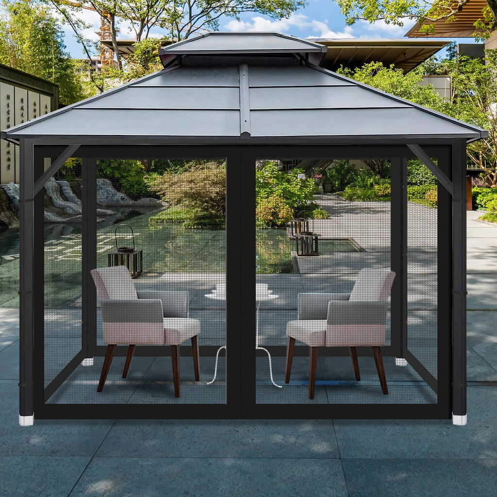 10'x10' Gazebo Mesh Netting, 4 Panels with Zippers, Black