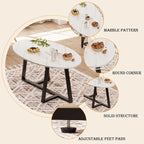 Coffee Table Small Oval Table,White Faux Marble Table for Living Room, Modern Center Tea Tables for Small Space,Wooden Tables End Tables with Sturdy Black Metal Leg