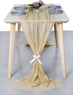 MDS 15 Pack 10ft Chiffon Table Runner 29 x 120 Inches Sheer Wedding Runner Romantic Rustic Table Runner for Wedding Decorations, Birthday Parties, Bridal Shower Party Arch Decor - Champagne Gold