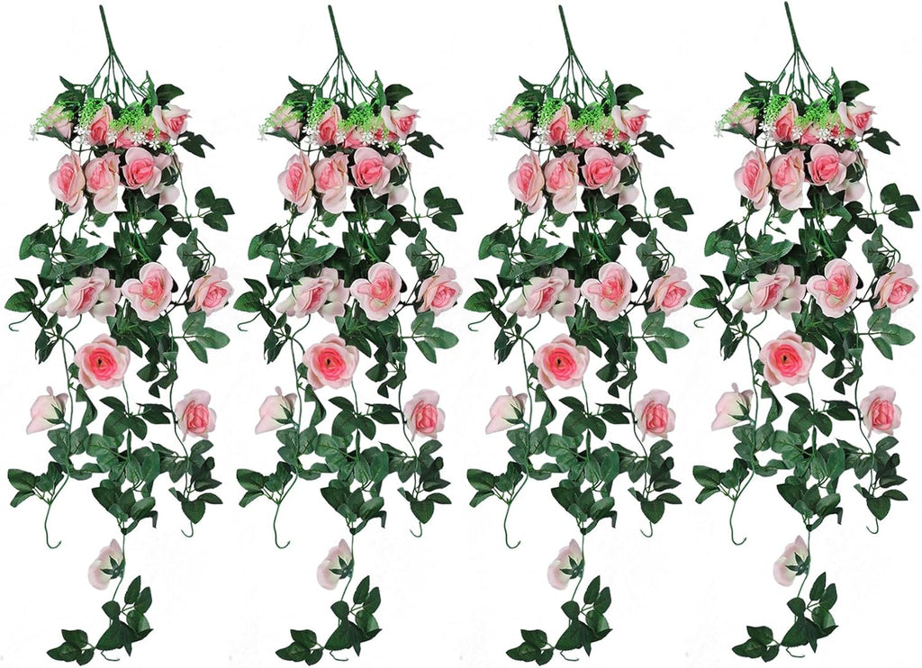 RECUTMS 4PCS Artificial Rose Hanging Flower 32 in Fake Garland for Home Room Garden Wedding Indoor Outdoor Decoration (Champagne)