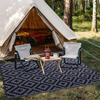 OLANLY Waterproof Outdoor Rug 10x14 ft, Outdoor Plastic Straw Rug for Camping, RV Mat Outside, Indoor Outdoor Carpet for Porch, Deck, Backyard, Balcony, Picnic, Black & Grey