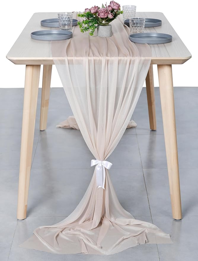 MDS Halloween Chiffon Table Runner - 25 Pack, 29 x 170 Inches, 14ft Each - Sheer Spooky Table Runners for Haunted House Parties, Trick-or-Treat Tables, Witchy Décor, Wedding & Events - Nude