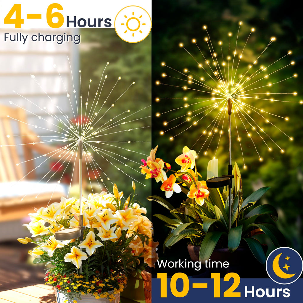 GIGALUMI Solar Firework Lights, 2-Pack – Warm White Outdoor Garden Decor Lights