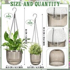 Maxcheck 4 Pcs Self Watering Hanging Planters Indoor Gift 6.5'' 4.5'' Hanging Flower Pots Baskets Outdoor Self Watering Plant with 3hooks Drainage Holes for Home(Gray)