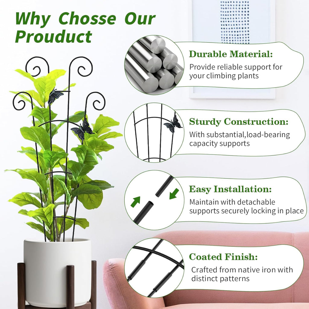 2 Pack 30'Taller Plant Trellis for Potted Climbing Plants Indoor,Expandable Metal Garden Trellis for Climbing Plants,Flowers Vine Ivy, Sturdy Houseplant Support for Potted Plants with Ties