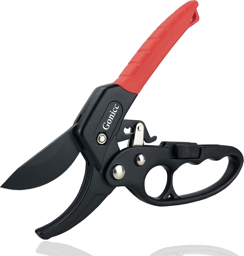 gonicc 8" Professional Ratchet Anvil Pruning Shears (GPPS-1011), Ratcheting Mechanism, Anvil groove design, Reinforced Design Handle, Garden Shears Clippers, Anvil Pruner, Hand Tools Scissors Loppers