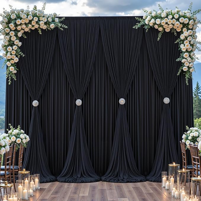 Black Tulle Backdrop Curtain for Parties Wedding,5ft x 10ft Wrinkle Free Curtain Backdrop,2 Layer Drapes for Backdrop,Polyester Wedding Back Drop for Bridal Shower Birthday Baby Shower Photography