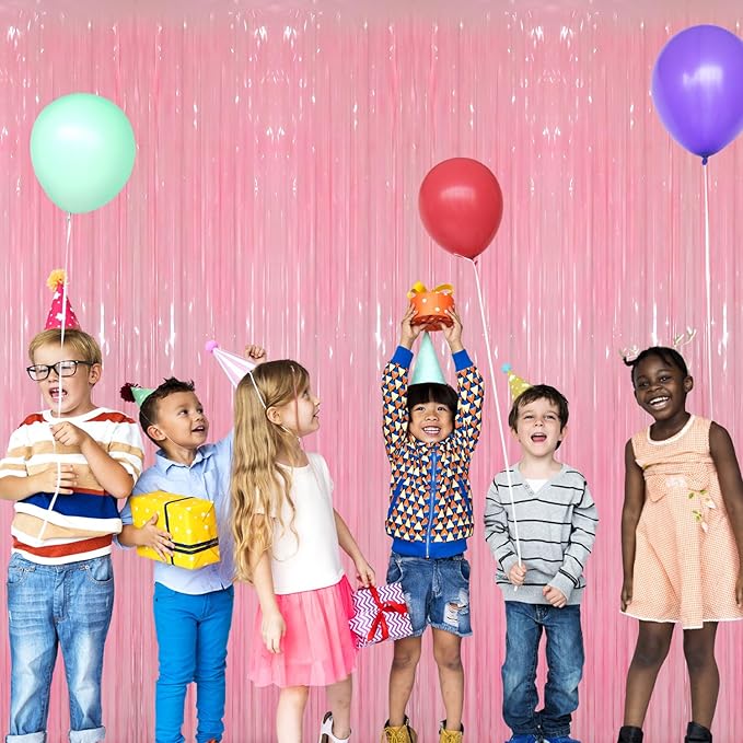 GOER 3.2 ft x 8.2 ft Metallic Tinsel Foil Fringe Curtains Party Photo Backdrop Party Streamers for Birthday,Graduation,New Year Eve Decorations Wedding Decor(1 Pack,Candy Pink)