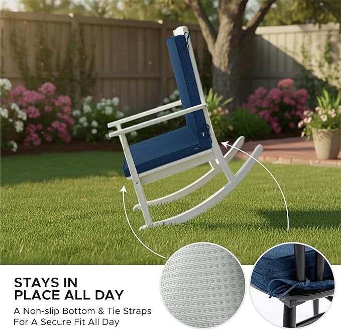 Outdoor Chair Cushions 20x20, Water-Resistant & Fade-Resistant, Patio Furniture Lawn Dining Chair Seat Replacement with High Back, Ties Zipper, Removable Cover, Set of 4, Navy Blue