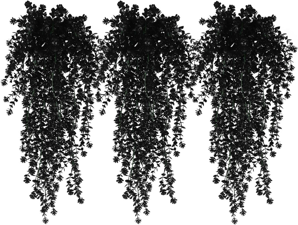 Black Hanging Flowers Faux Hanging Plants Black Artificial Hanging Plant Fake Greenery Faux UV Resistant Hanging Vines Plant for Indoor Outdoor Wedding Halloween Party Fall Wall Room Door Decor