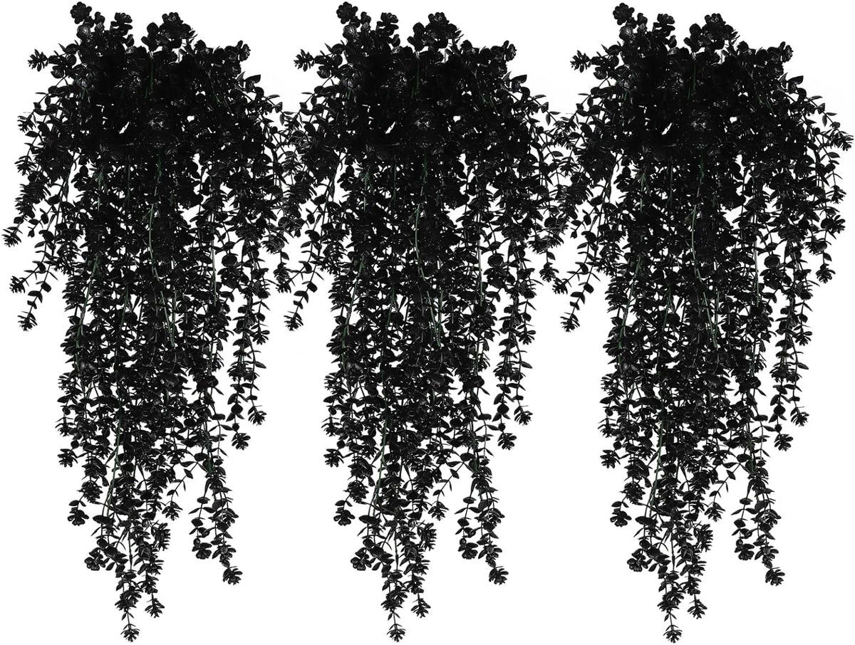 Black Hanging Flowers Faux Hanging Plants Black Artificial Hanging Plant Fake Greenery Faux UV Resistant Hanging Vines Plant for Indoor Outdoor Wedding Halloween Party Fall Wall Room Door Decor