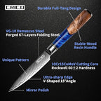 CRICO Paring Knife 5 inch, Kitchen Utility Knife, Fruit Paring Knives, VG10 Damascus Super Steel Forged 67-Layers, Full Tang Wood&Resin Handle, Gift Box - Flow Series