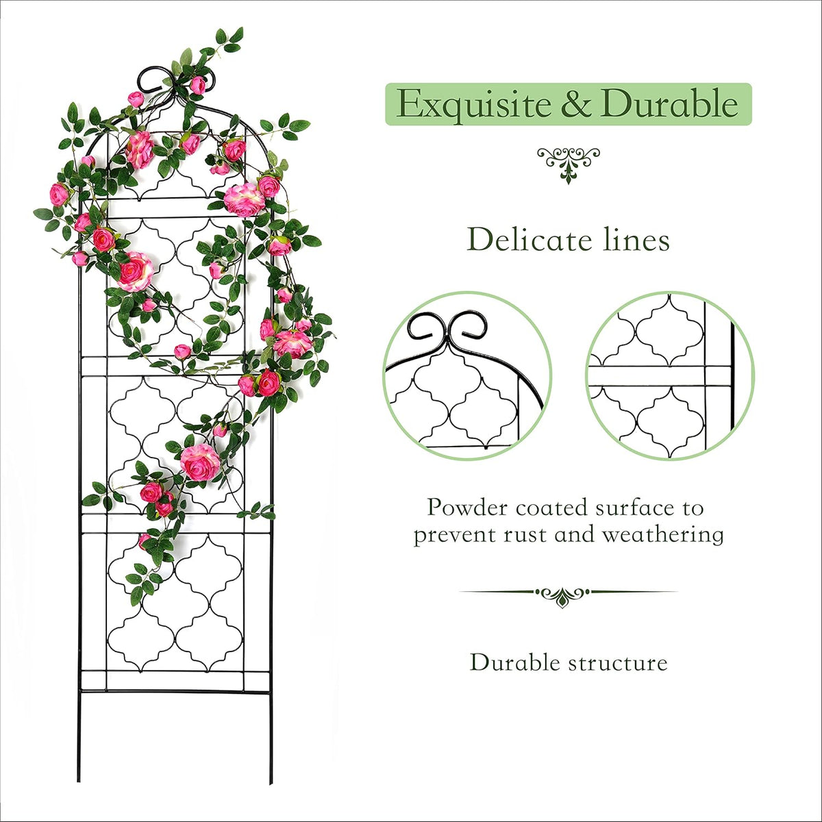 Garden Trellis for Vines and Climbing Plants Outdoor, Iron Wire Lattices Grid Panels for Potted Climbing Pergola Cucumber Tomato Rose Vegetable Flower Plant Trellises (60 * 16 Inch, Pack of 2, Black)