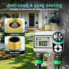 QUOBAS Brass Sprinkler Timer, Programmable Water Hose Timer for Garden Hose Faucet with Waterproof LCD Screen, Rain Delay/Manual/Automatic Irrigation Watering System for Garden, Lawn, Yard - 2 Zone