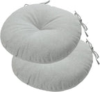 Bistro Chair Cushions 15 inch,Set of 2,Tufted Round Chair Cushions with Ties,15"x15"x4",Water Resistant Round Seat Cushion for Barstool Chairs,Patio Garden Kitchen Outdoor Furniture(Light Gray)