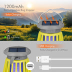 Solar Bug Zapper Outdoor Waterproof, Portable Mosquito Zapper, 2-in-1 Cordless & Rechargeable Bug Zapper with LED Light for Home, Camping, Patio, Yard, Pool (Green