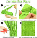 2 Pack Backdrop Curtains, 3.28 Feet x 7.05 Feet Grass Green Fringe Curtains, Metallic Tinsel Backdrop Foil Curtains Streamer, Party Supplies Party Decorations Photo Props