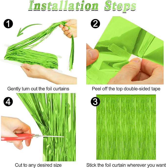 2 Pack Backdrop Curtains, 3.28 Feet x 7.05 Feet Grass Green Fringe Curtains, Metallic Tinsel Backdrop Foil Curtains Streamer, Party Supplies Party Decorations Photo Props