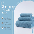 New Microfiber Bath Towel Set, 3 Piece, Oversize, Quick Dry, Lint Free, Includes Body, Hand and Face Towels