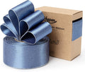 Dusty Blue Satin Wired Ribbon 1-1/2 Inch Double-Faced Sliver Glitter Christmas Ribbons for Wreath, Tree Decoration, Gift Wrapping, Home Decor 10 Yards