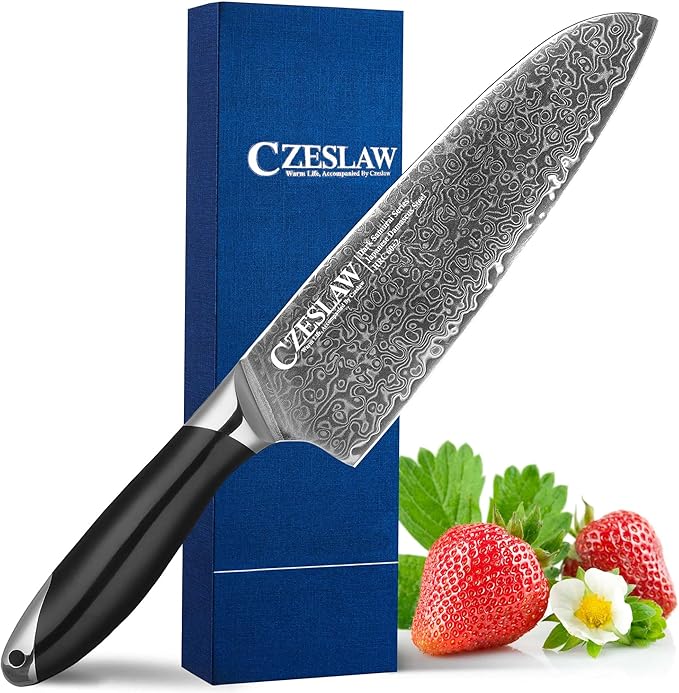 Chef's Knife, 7” Japanese Damascus Chefs Knife, Classic Light Kitchen Knife, Hand Forged Black Japanese chef knife, Professional Sharp Cooking Knife, Full Tang & Ergonomic ABS Handle Design